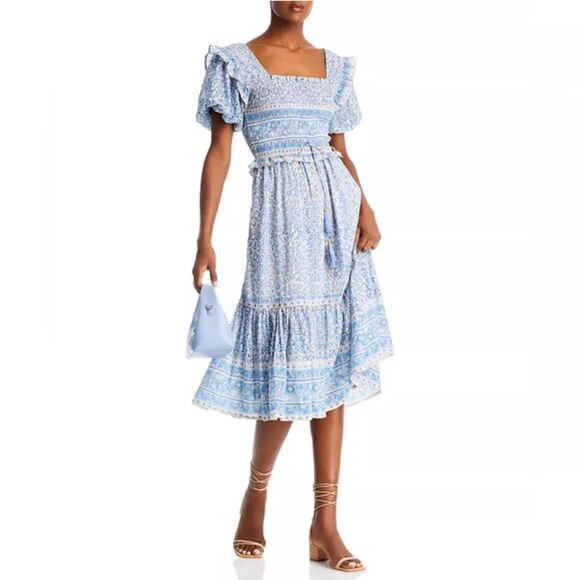 Bell Ashley Ruffled Puff Sleeve Midi Dress in Blue White, NWT, Size XL - Picture 16 of 16